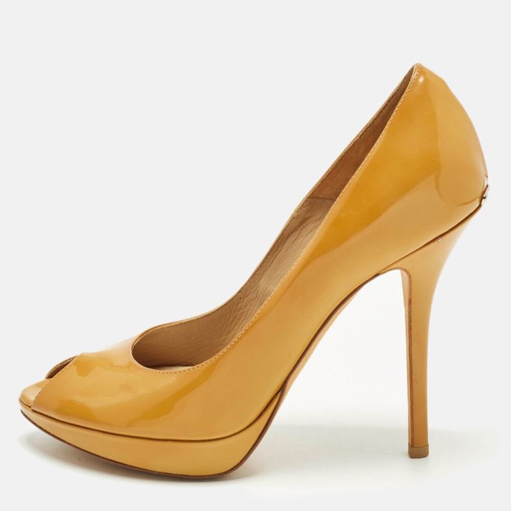 Dior Miss Dior Size 38 Beige Patent Leather Peep Toe Pumps